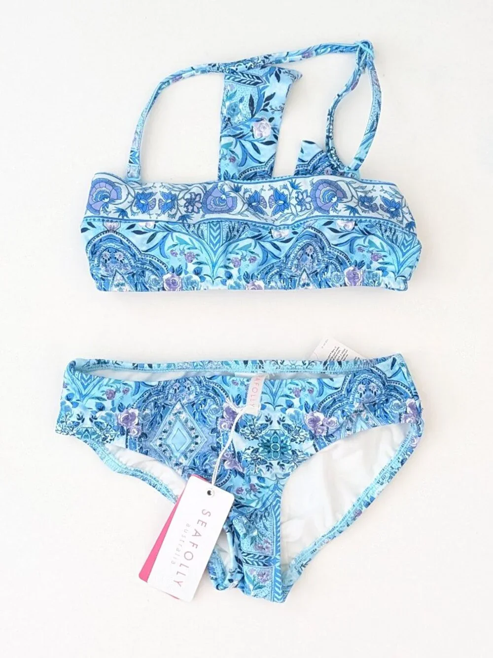 Seafolly Gypsy Dream Mini Tube Bikini Swim Set Aqua Sky Girls 6